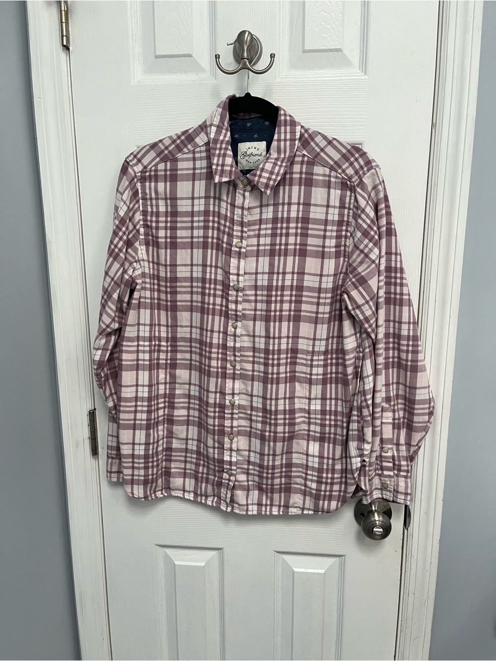 Jachs Girlfriend Women's Pink Plaid Print Snap Flannel Shirt Top Size Medium
